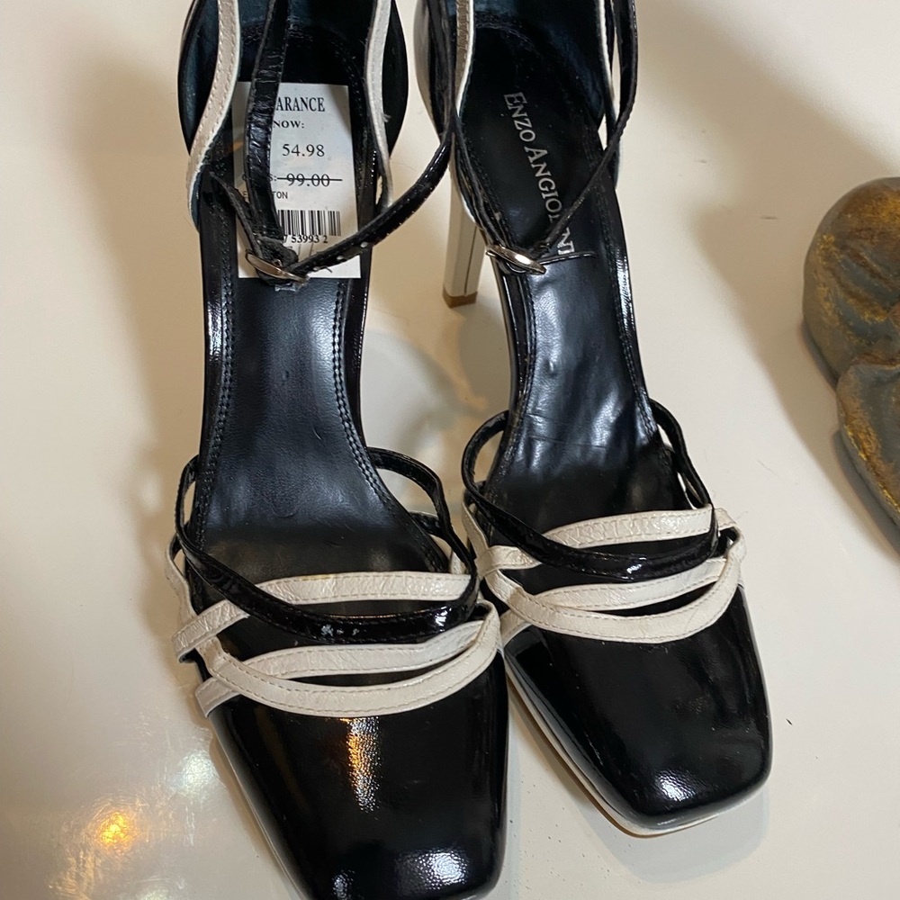 Enzo Angiolini Black and White Strappy Heels